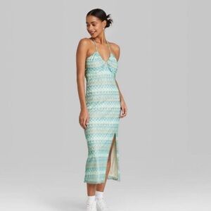 Women's Crochet Slip Dress Lace Up Back - Wild Fable Aqua Blue Size L